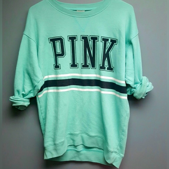 Victoria's Secret PINK Mint Blue Green Collegiate Oversized Tunic Sweatshirt - Picture 5 of 7